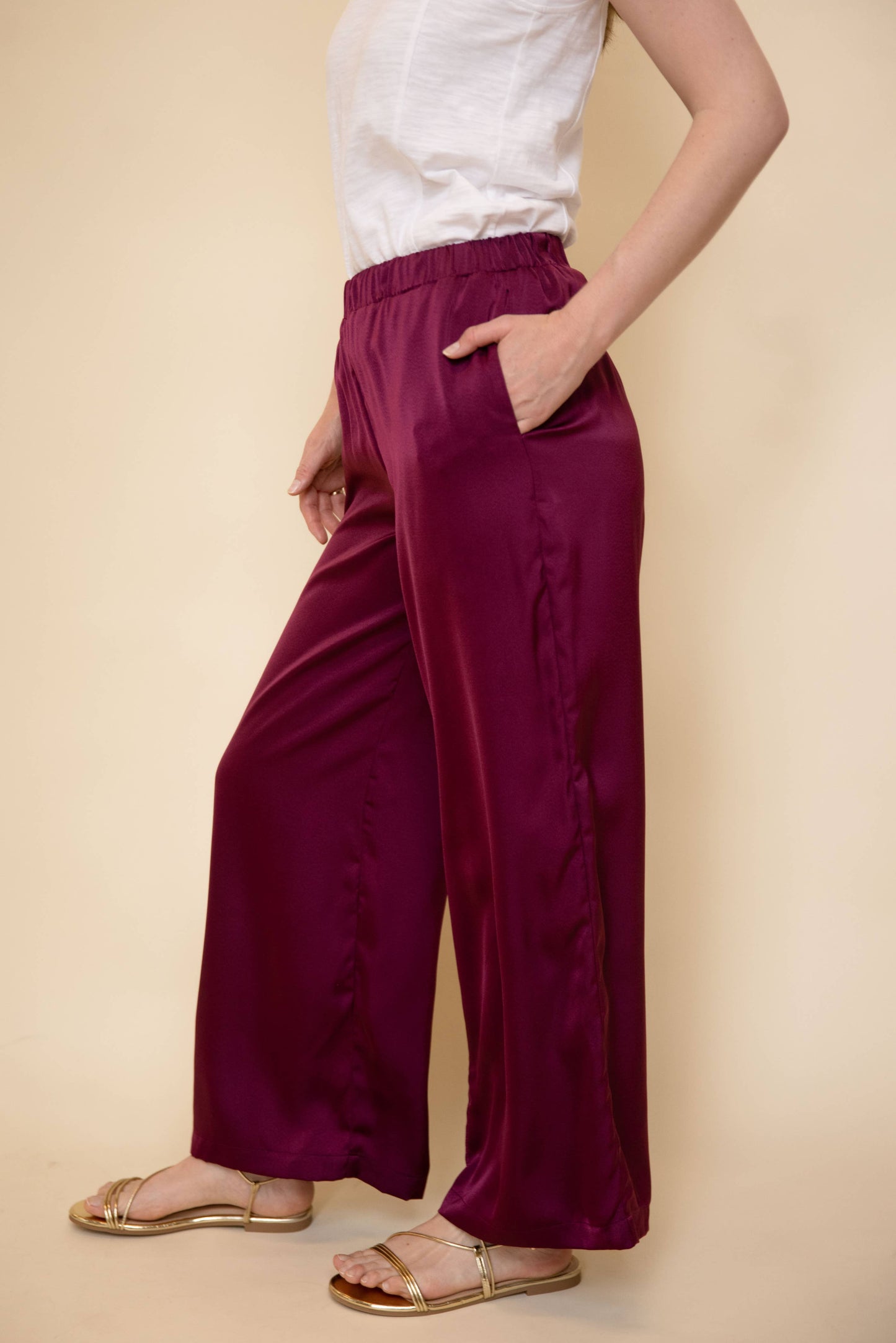 Solid Satin Wide Leg Pants