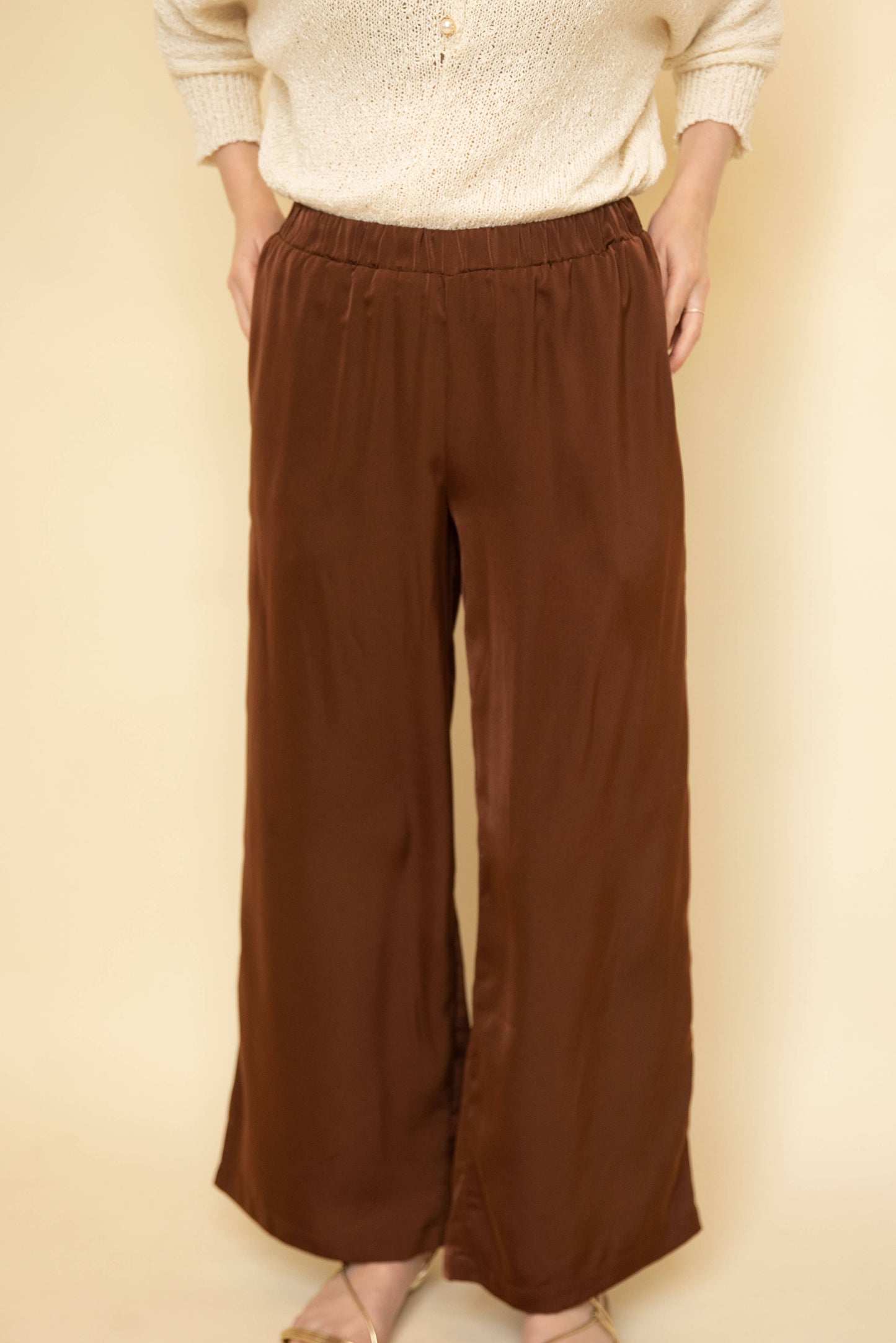 Solid Satin Wide Leg Pants