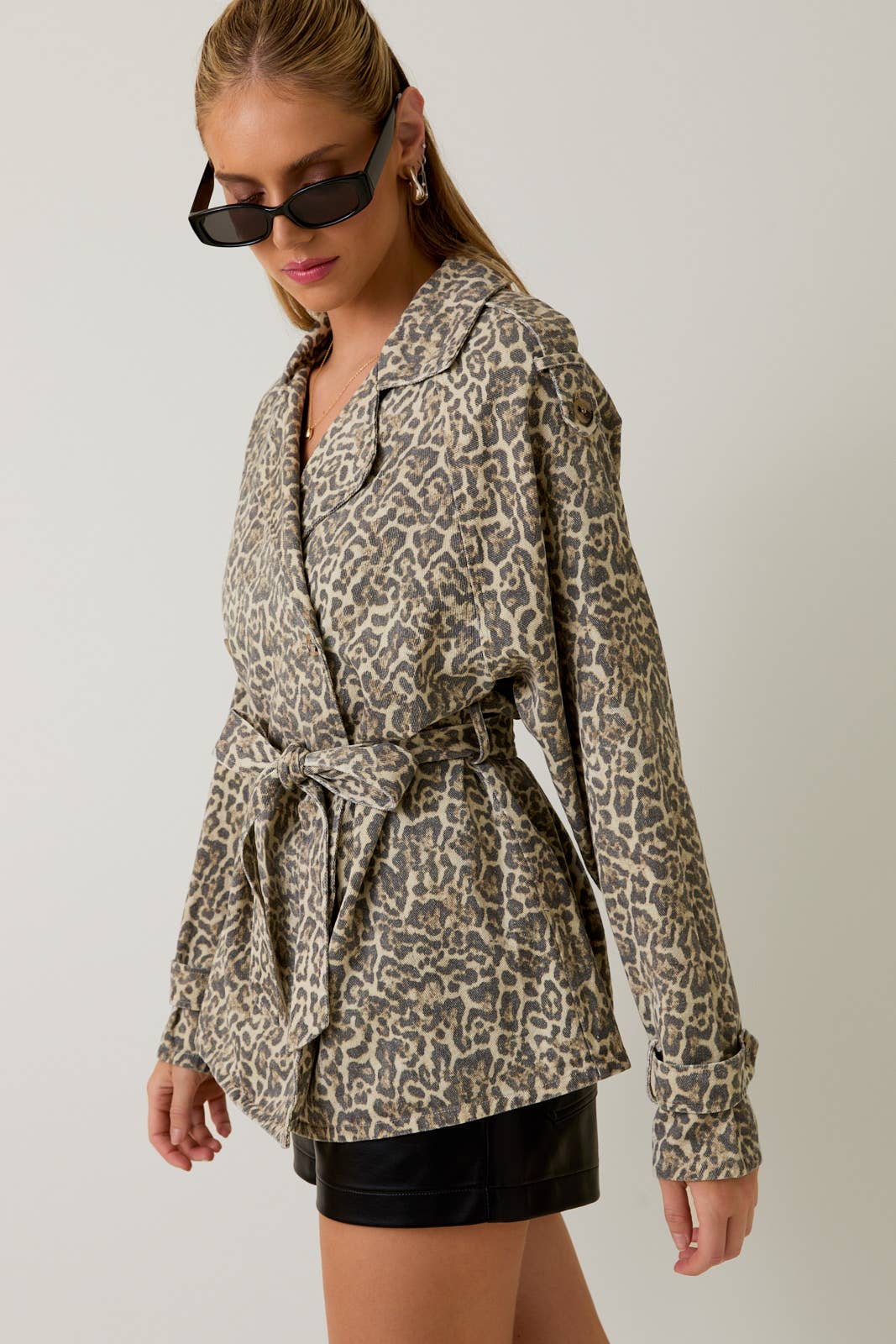 Leopard Print Double Breasted Trench Coat
