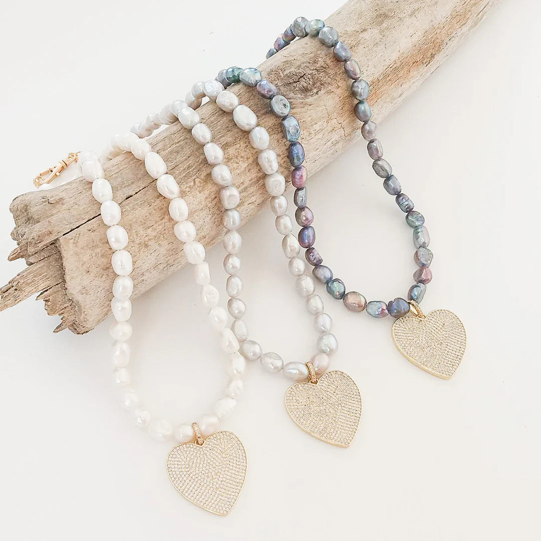 Pave Heart on Freshwater Pearls