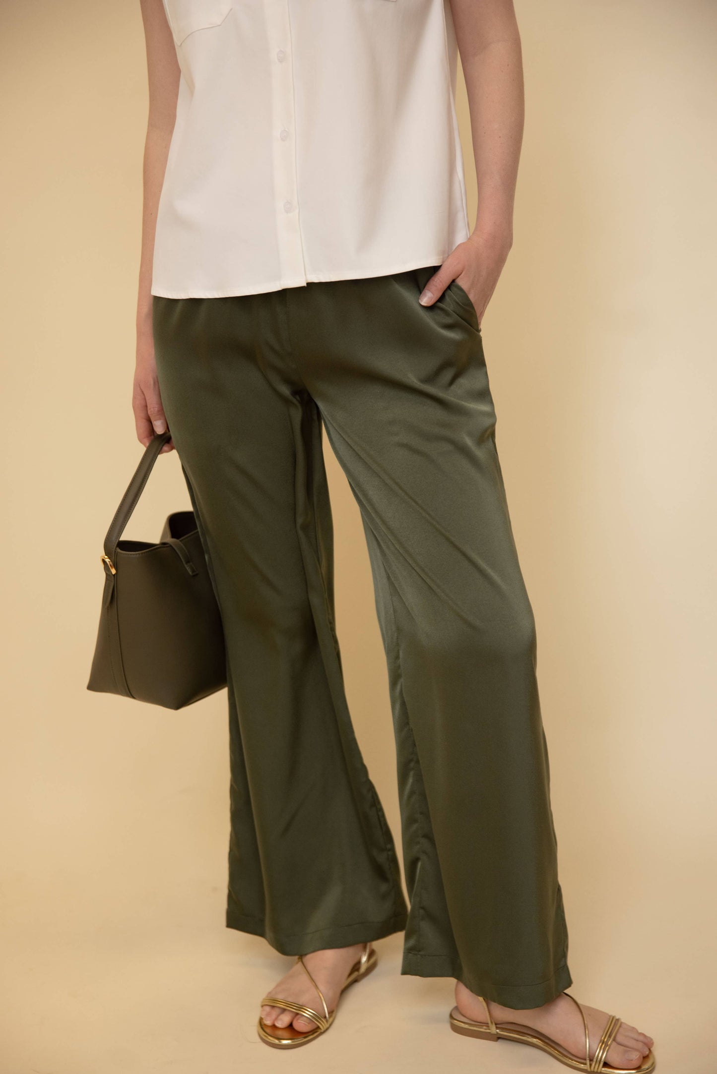 Solid Satin Wide Leg Pants