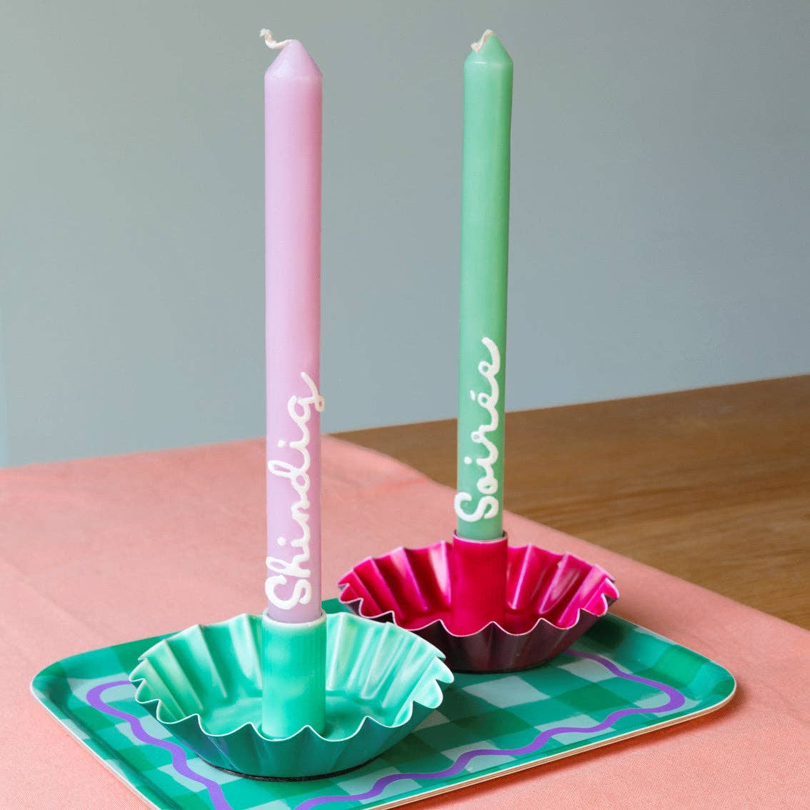 Scalloped Green Metal Taper Candle Holder |Mothers Day Gift|