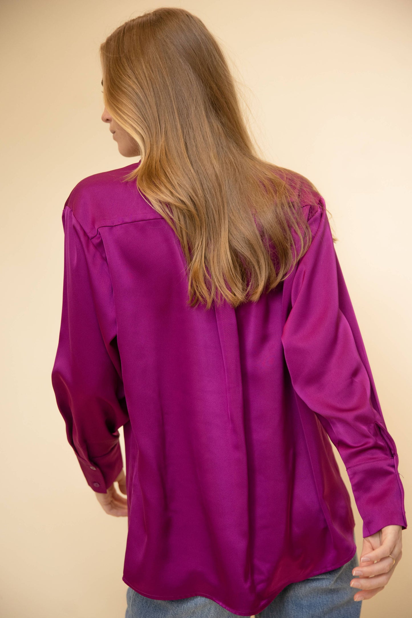 Satin Placket Cover Button Up Shirt