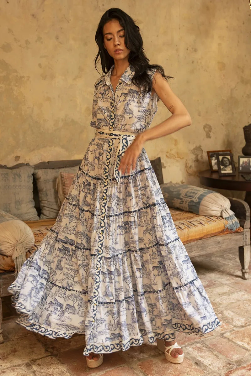 Georgina Long Dress in Blue