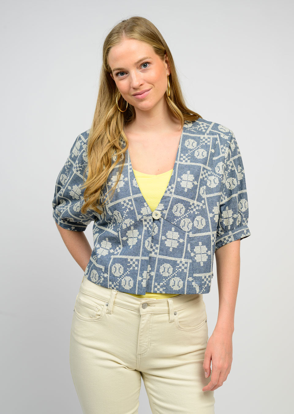 Chambray Embroidered Shirt Jacket