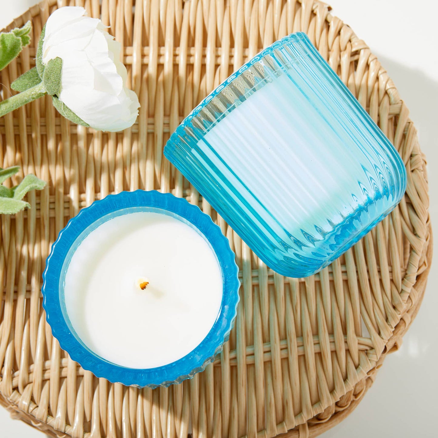 Seaside Citronella 1 Wick Blue Glass Candle 8oz Ctn.6
