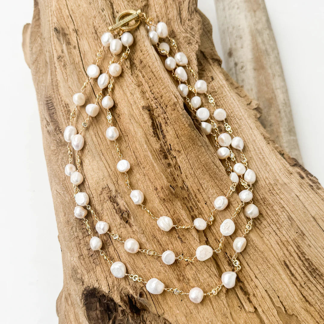 Triple Layer Pearl Rosary Necklace