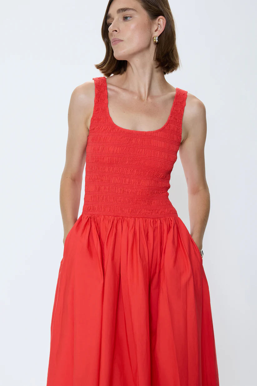 Alessia Smocked Drop Waist Dress in Maraschino