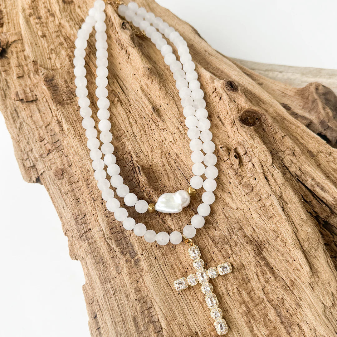 Large Clear CZ Cross on Gemstone