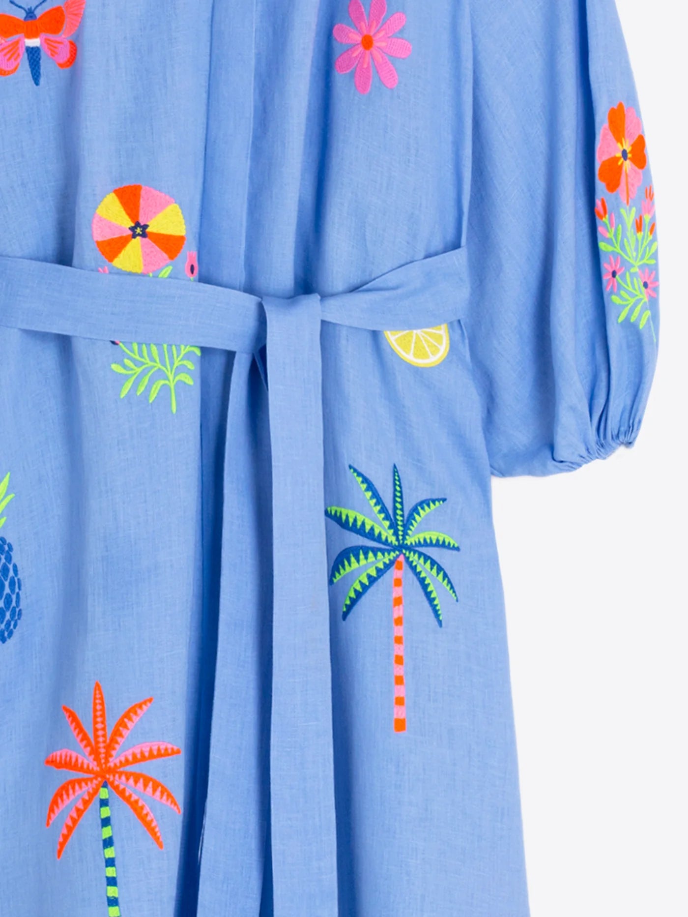 Midi Dress with Tropical Embroidery