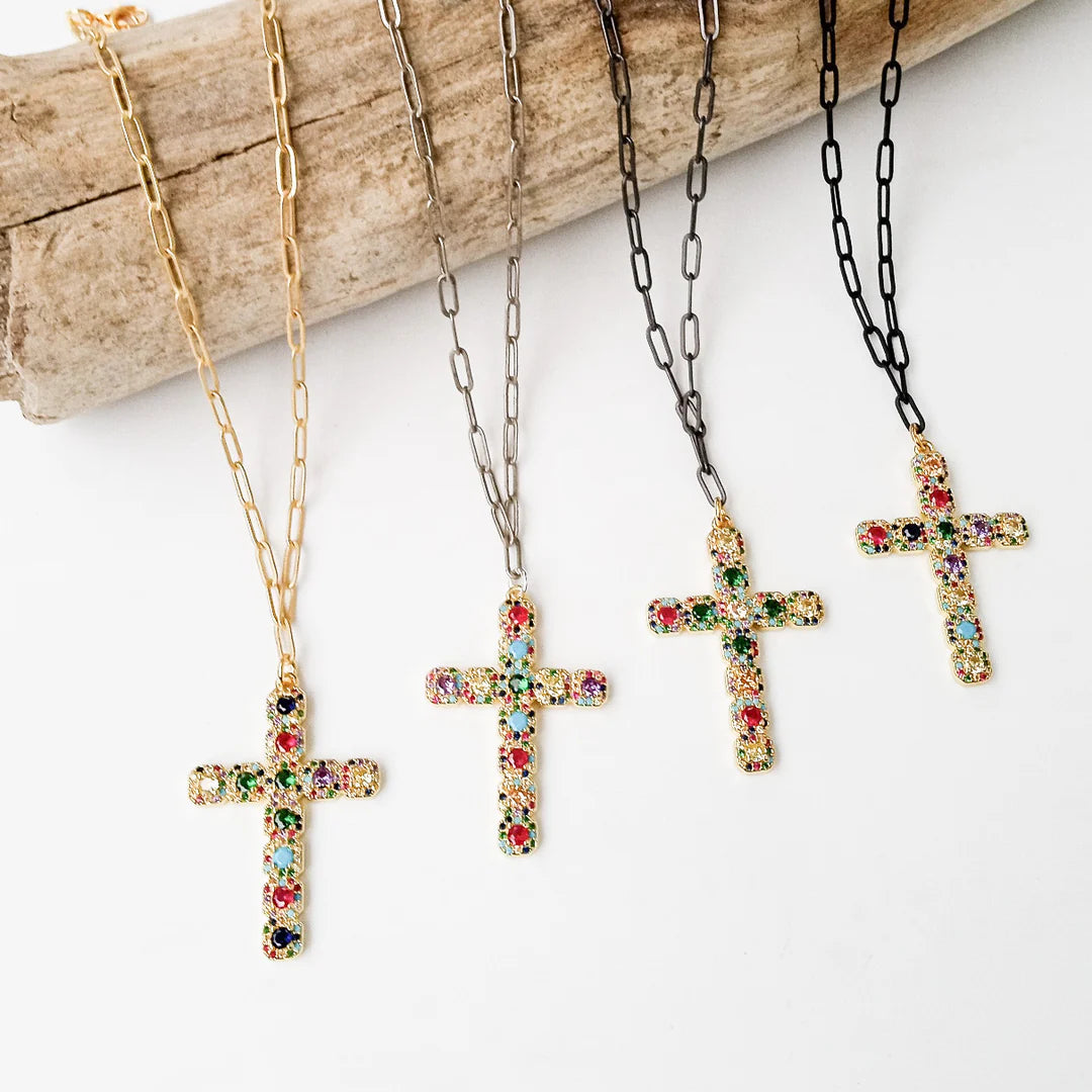 Multicolor Cross on Paperclip Chain