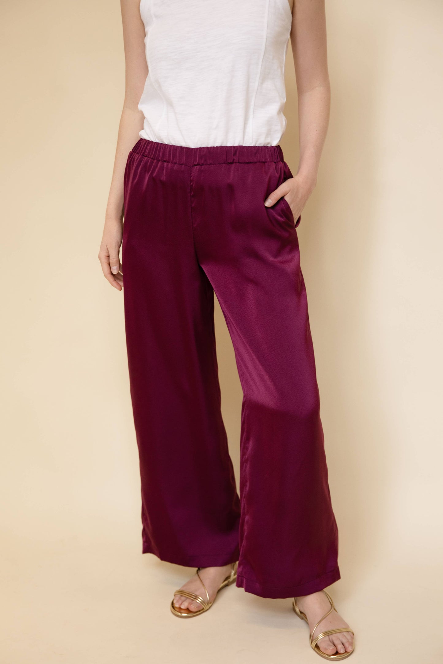 Solid Satin Wide Leg Pants