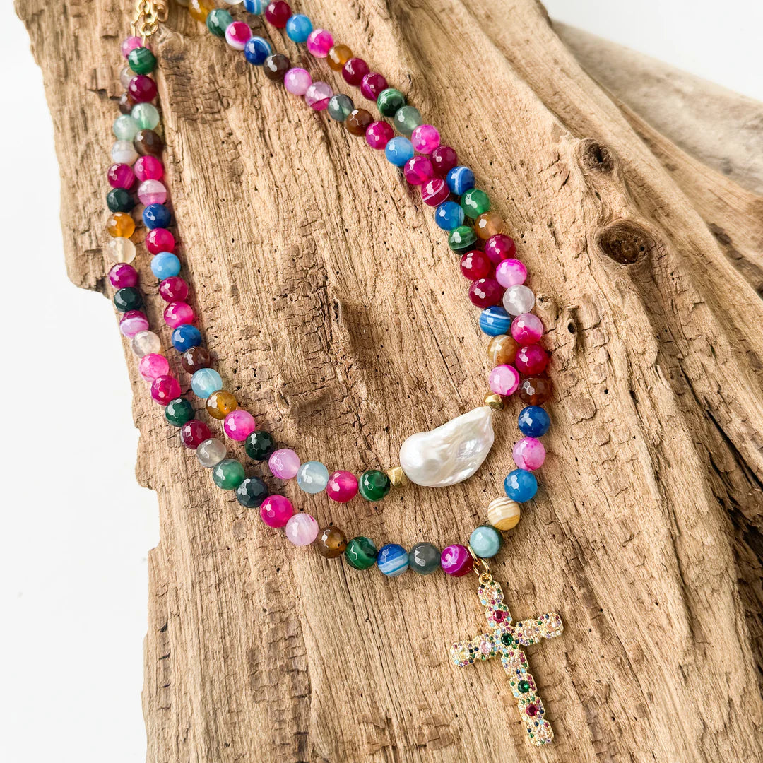 Multicolor Cross on Gemstone