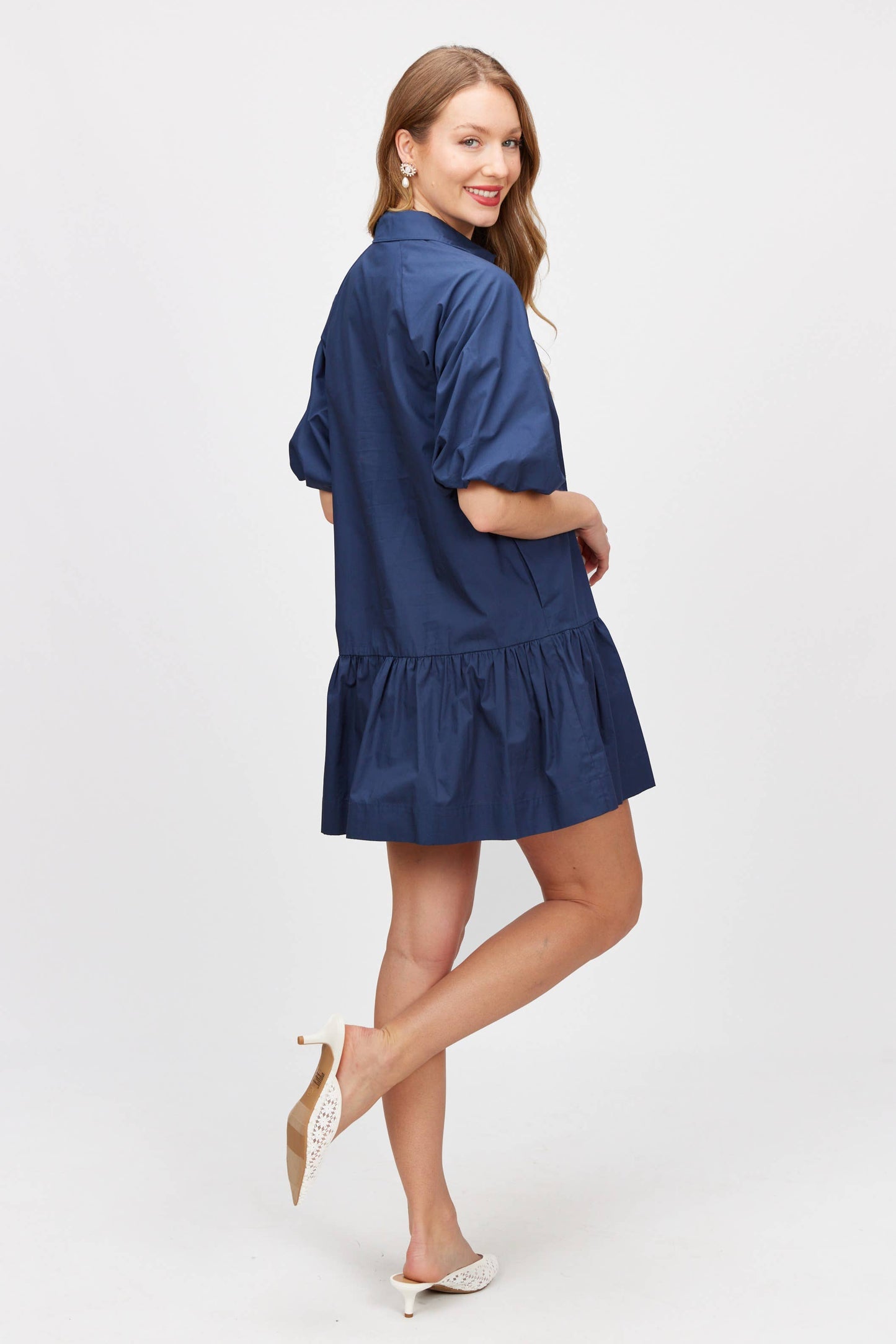 Poplin Puff Sleeves Shirt Dress
