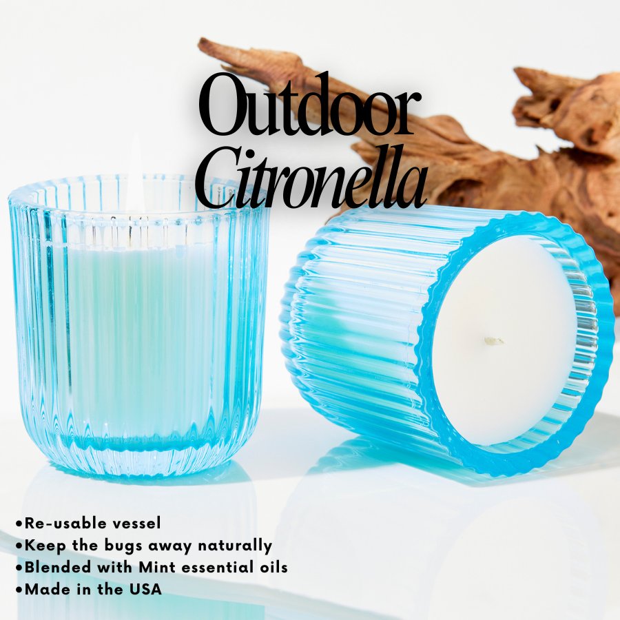 Seaside Citronella 1 Wick Blue Glass Candle 8oz Ctn.6