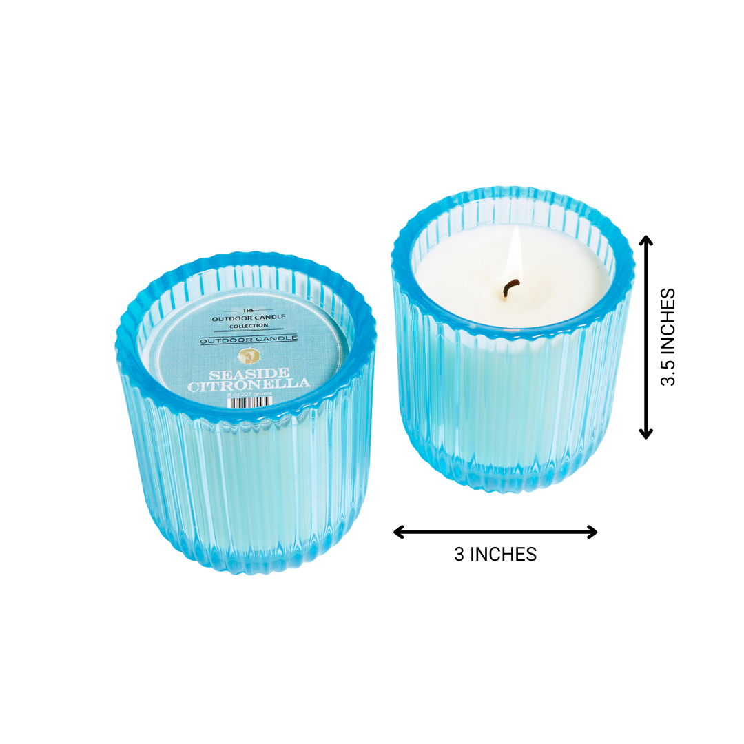 Seaside Citronella 1 Wick Blue Glass Candle 8oz Ctn.6