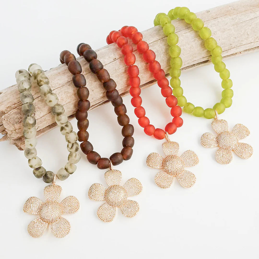 Pave Wildflower on Glass Bead Necklace