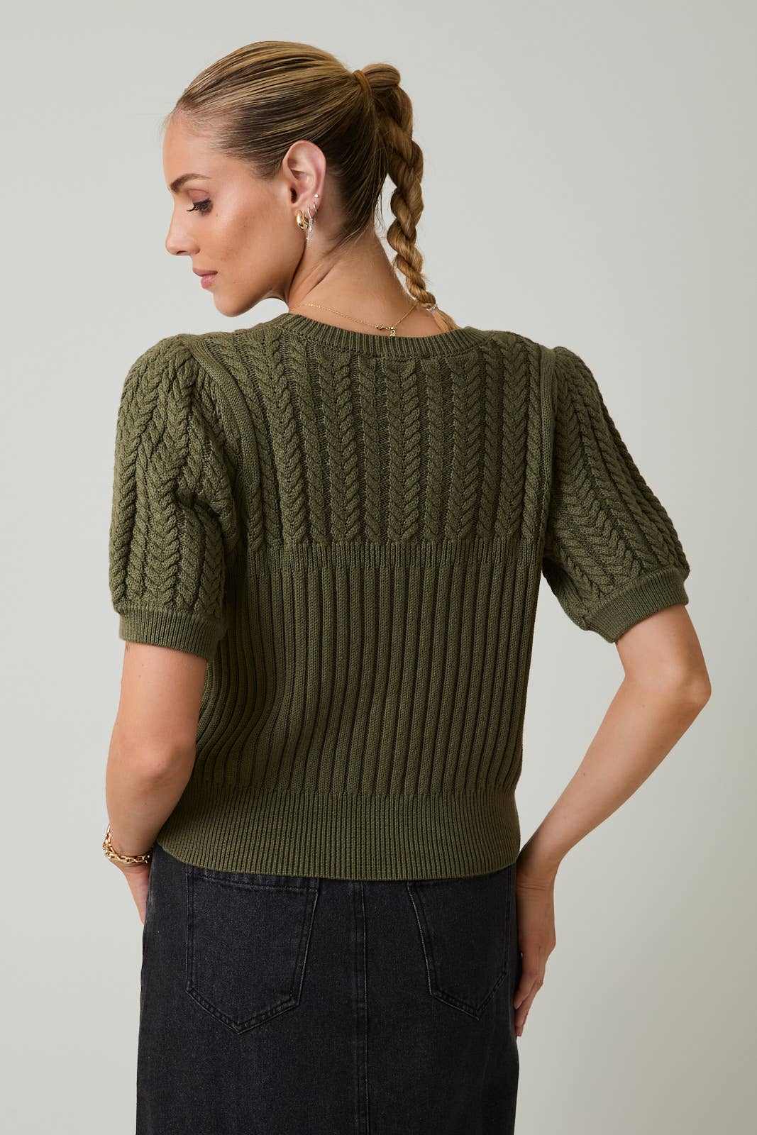 Short Sleeve Cable Knit Sweater