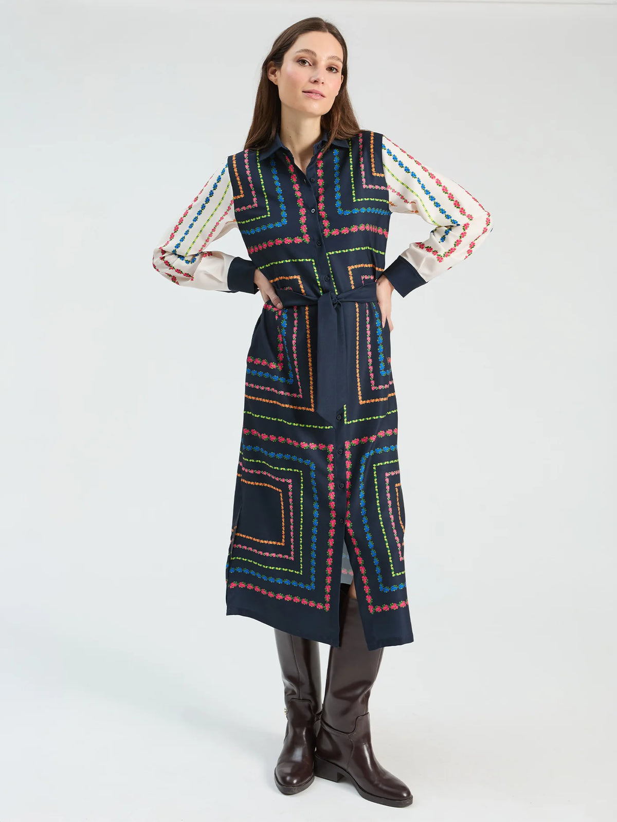 Vintage Floral Midi Shirt Dress