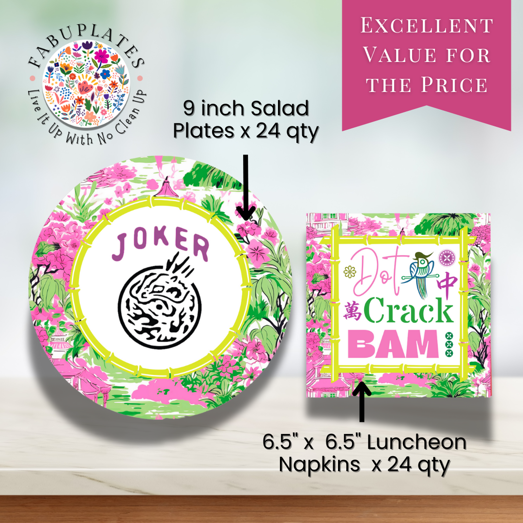 Mahjong Pink/Green Plates + Napkins | Curated Bundle Option