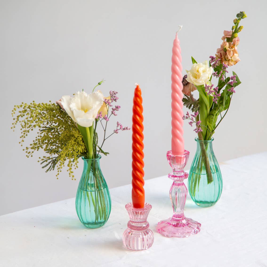 Orange & Pink Spiral Taper Candles | 4 Pack |