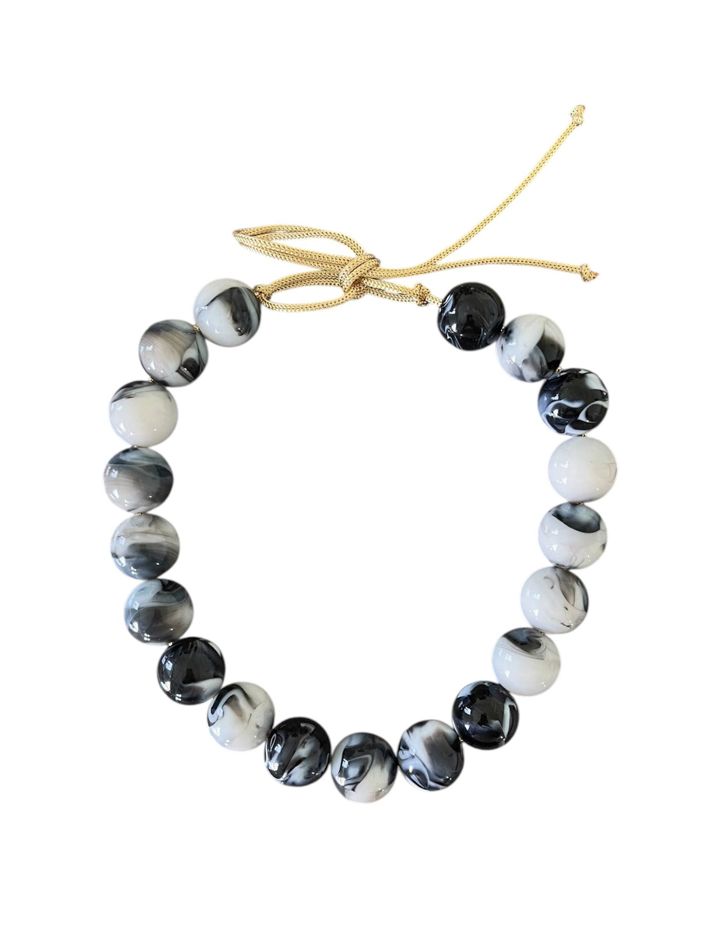 Chunky Beaded Necklace - Marbled Black