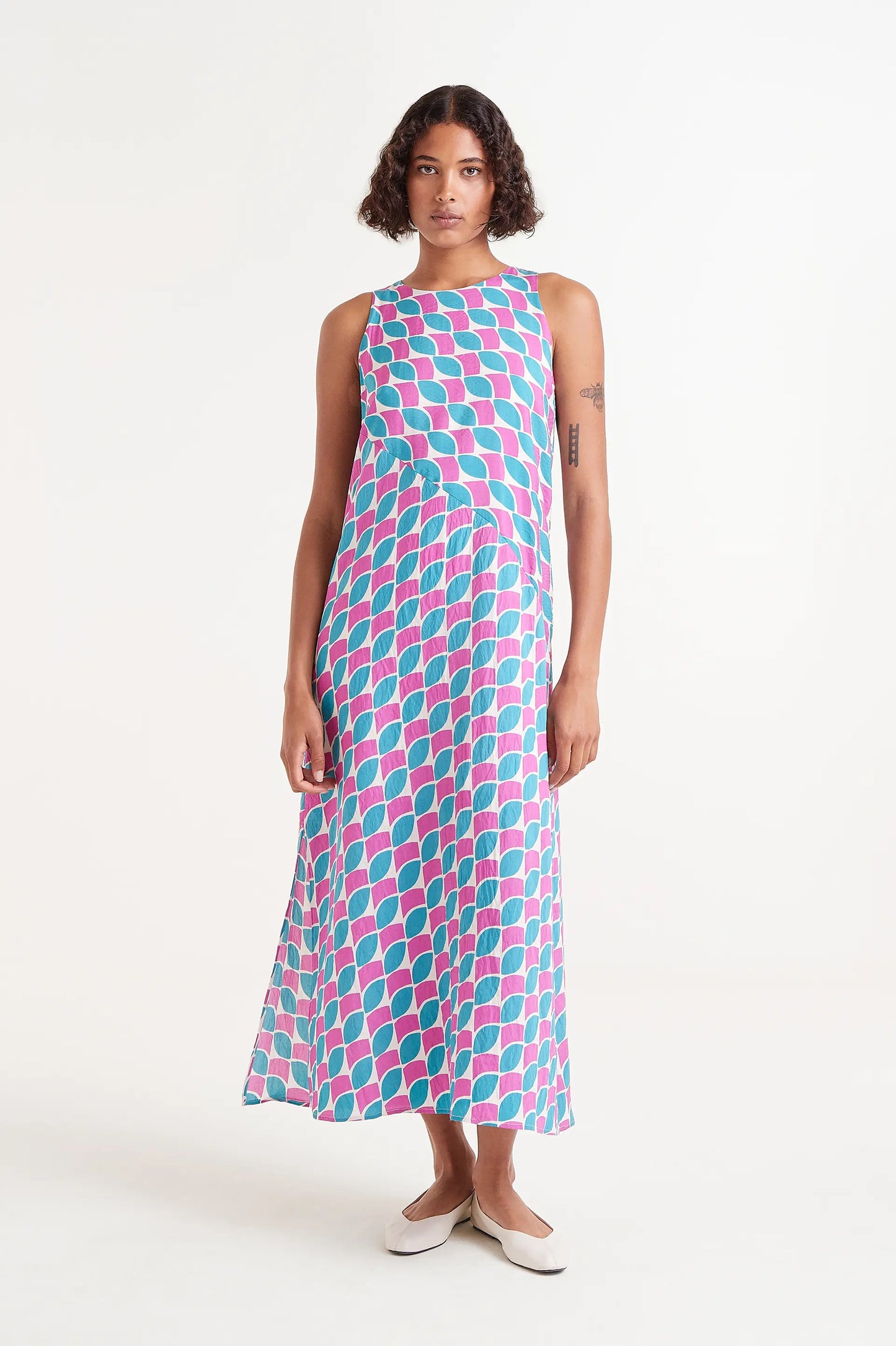 Feathers Crepe Midi Dress