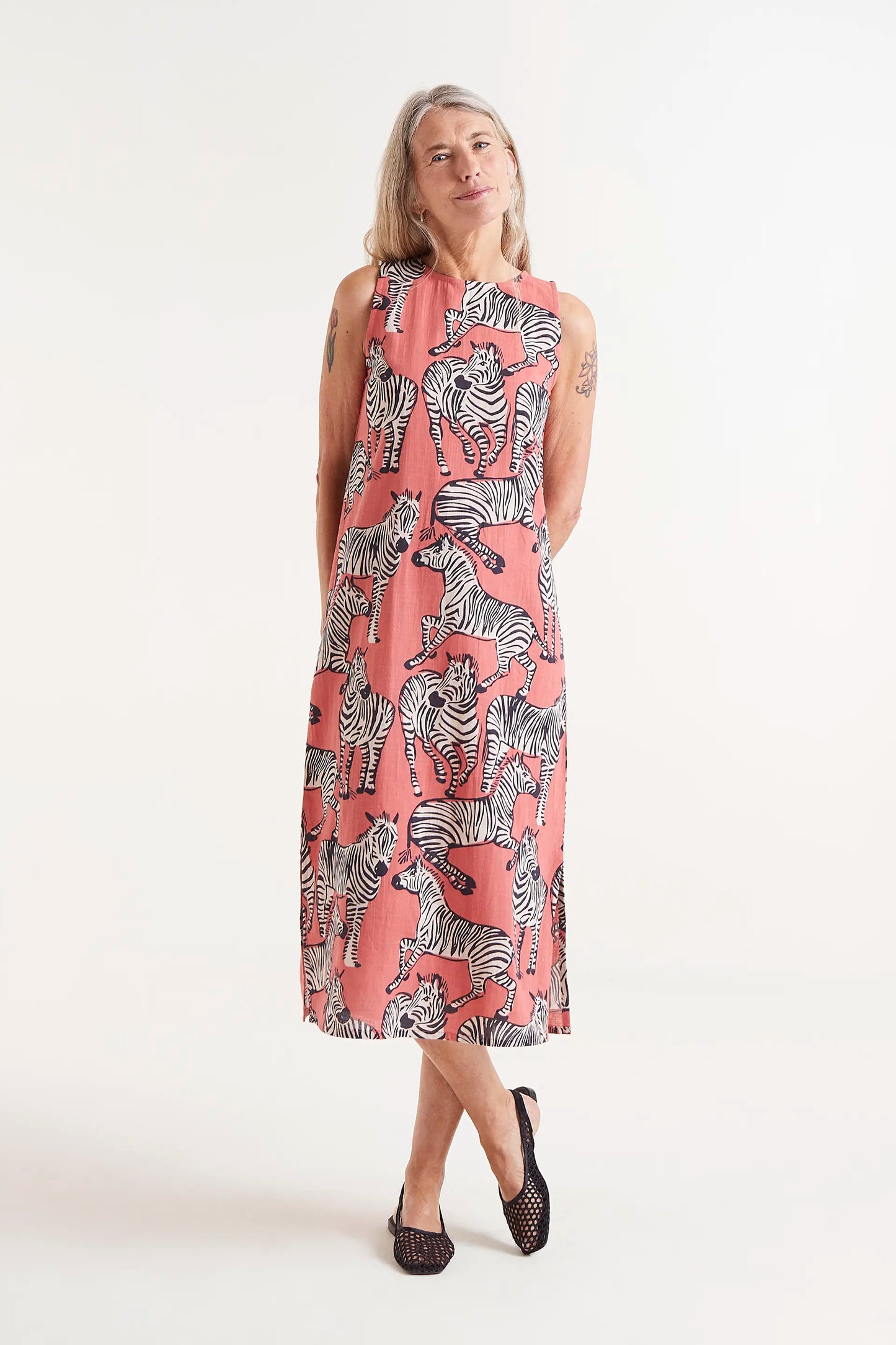 Cotton Midi Dress in Zebra