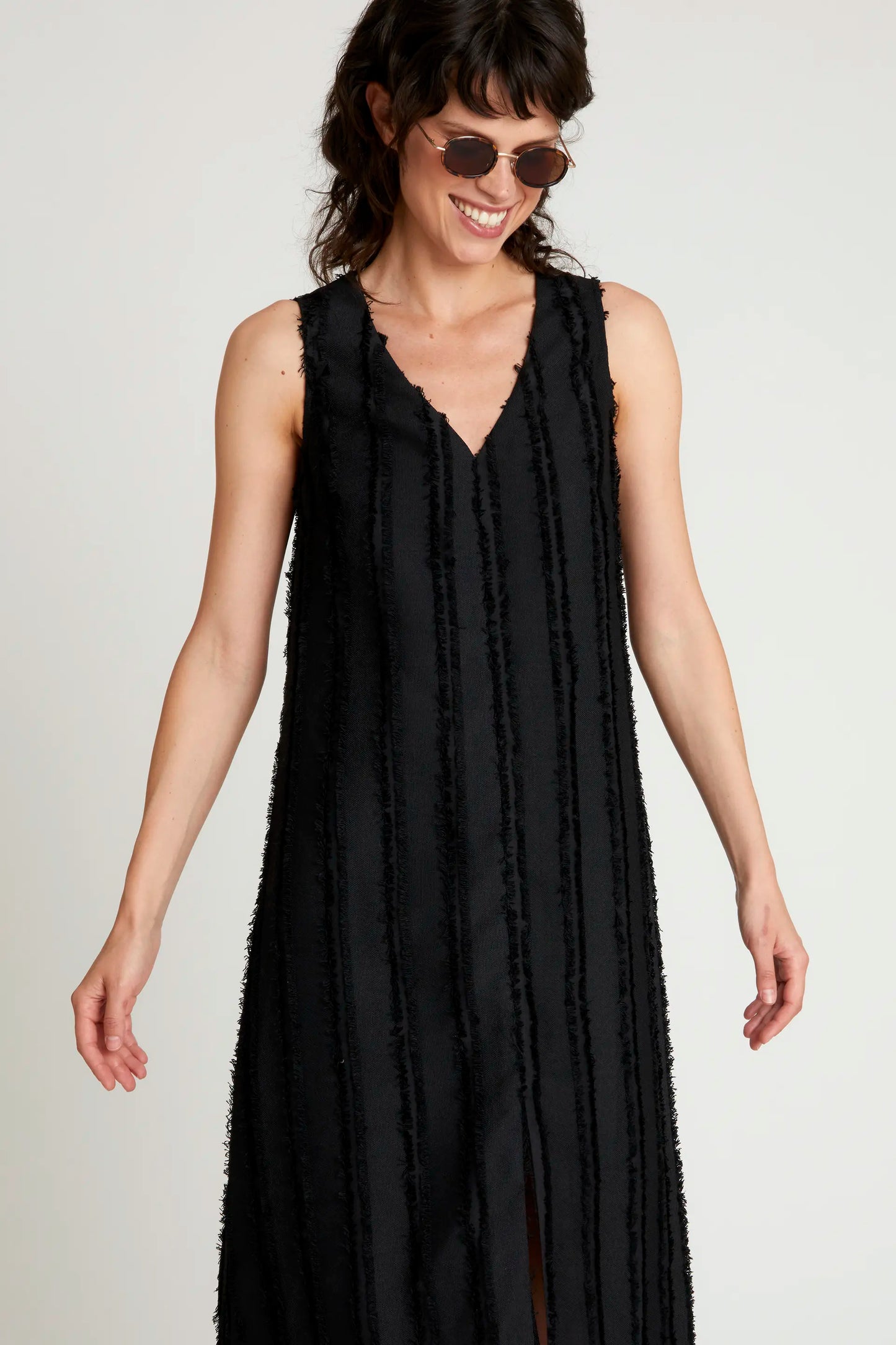 Black Textured Midi Dress