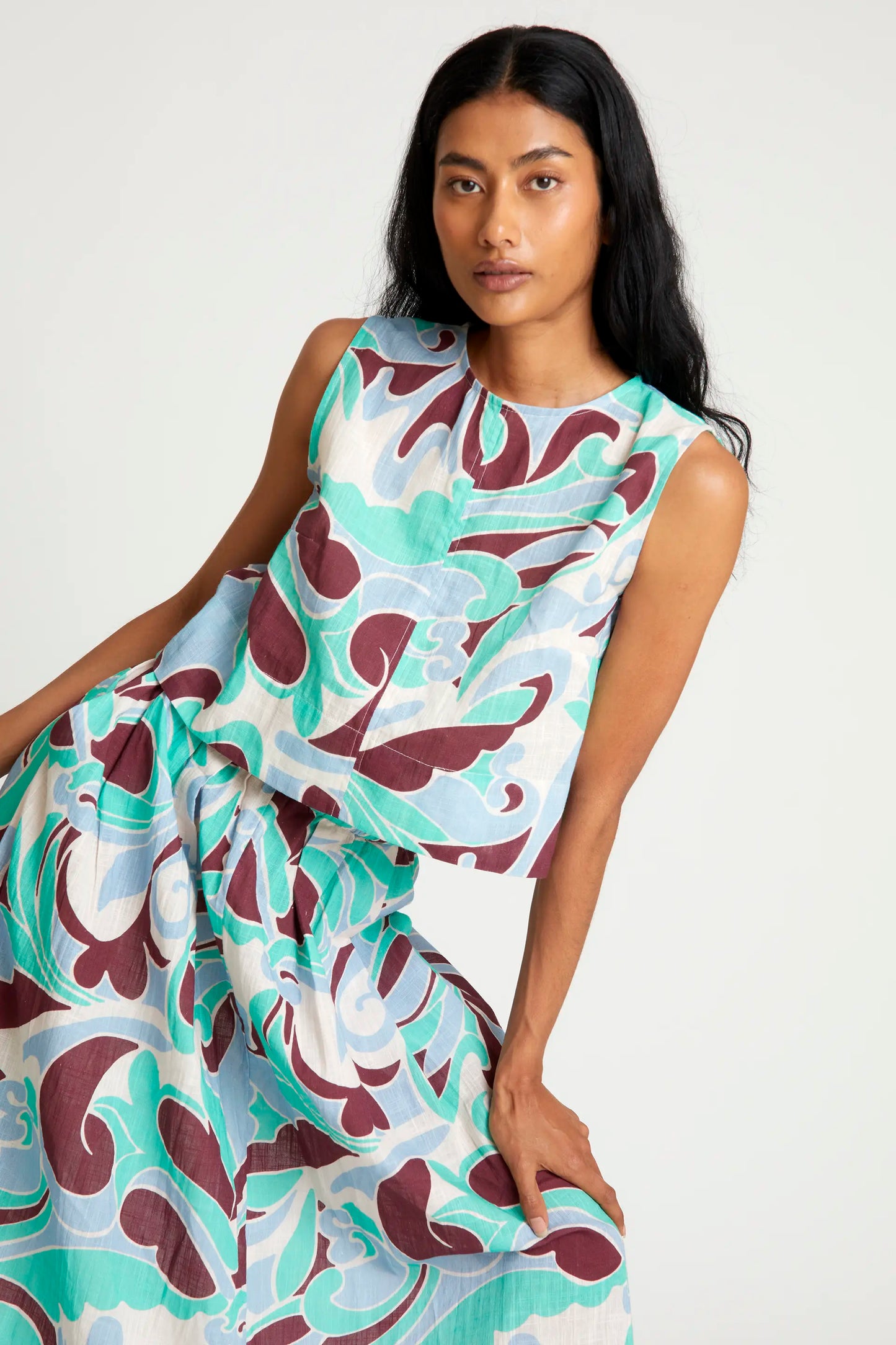 Yarrow Printed Cotton Cropped Top