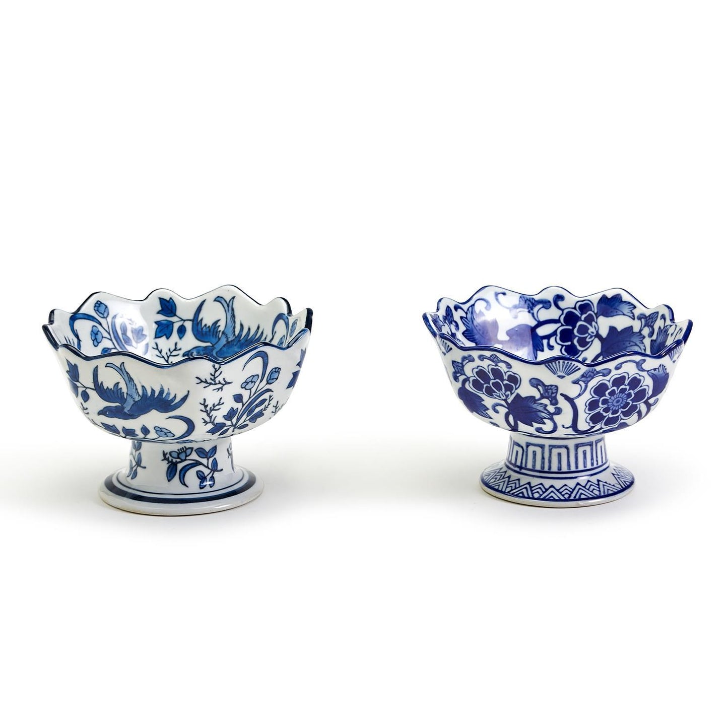 Blue and White Scalloped Edge Footed Bowl