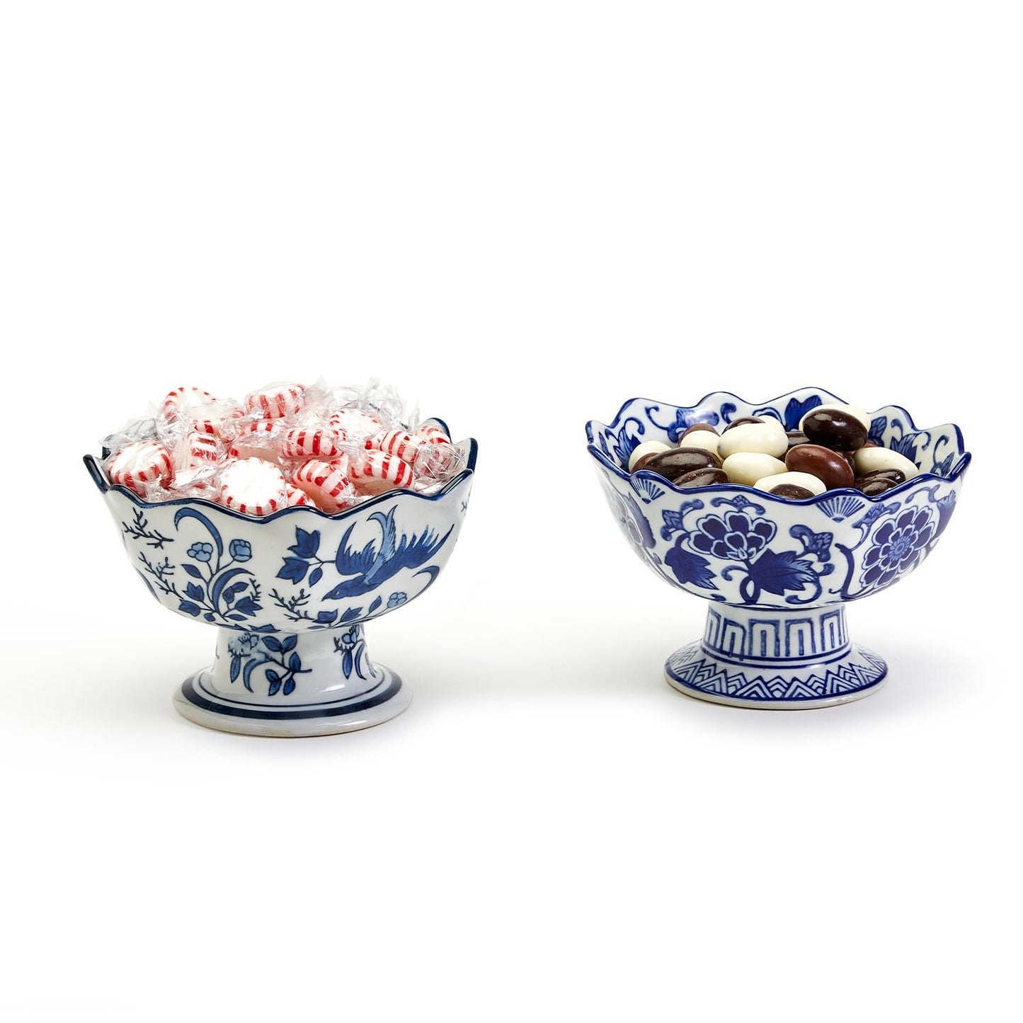 Blue and White Scalloped Edge Footed Bowl