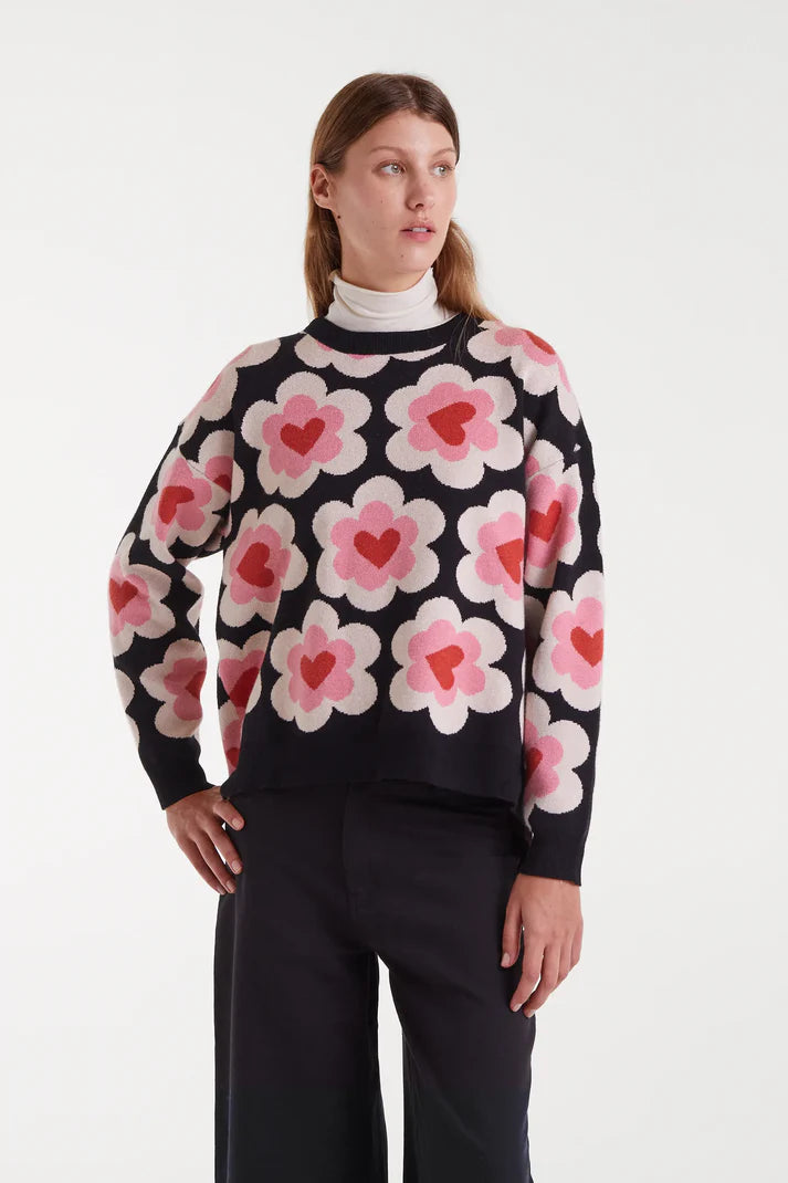 Sweetheart Print Jacquard Knit Top
