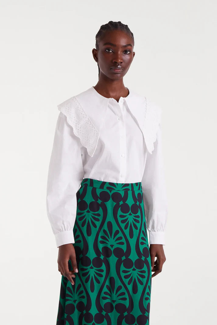 Lapel Blouse in White Eyelet