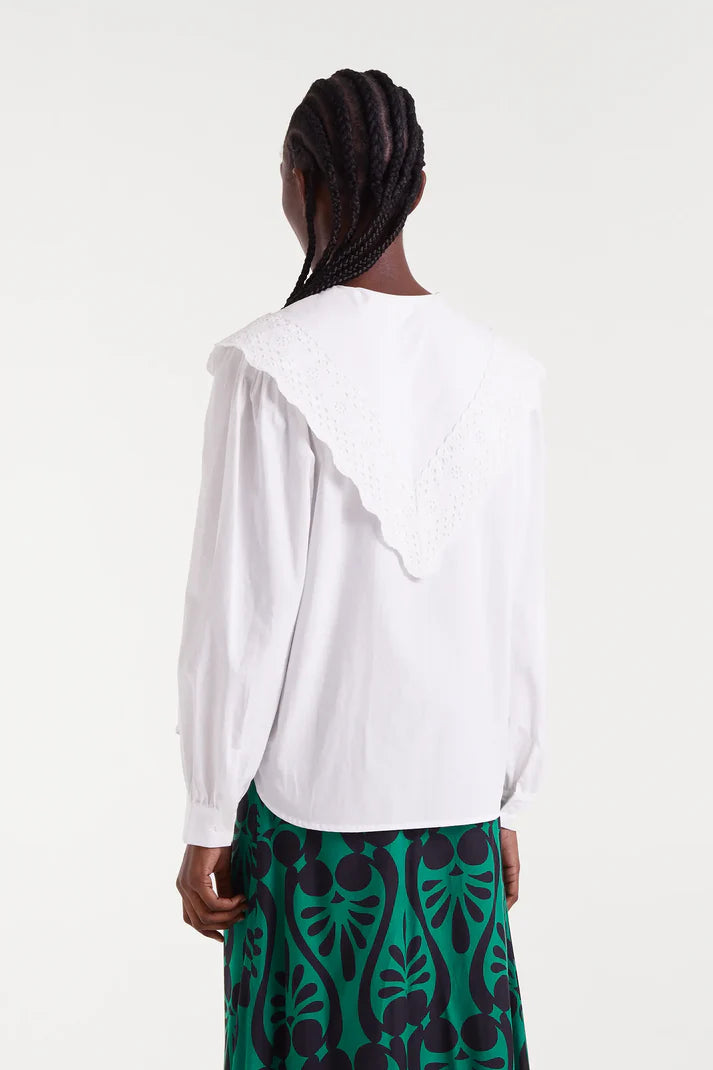 Lapel Blouse in White Eyelet