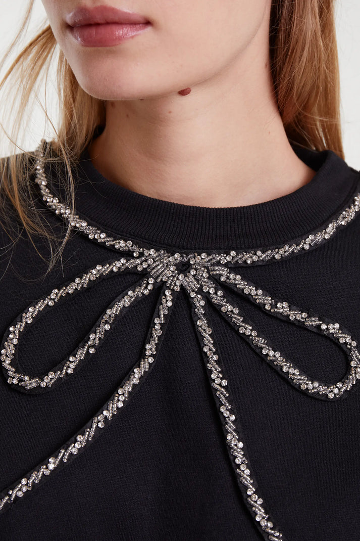 Jewel Neck & Bow Crewneck Sweatshirt