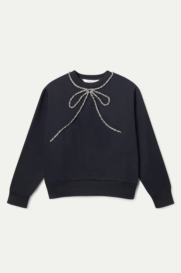 Jewel Neck & Bow Crewneck Sweatshirt