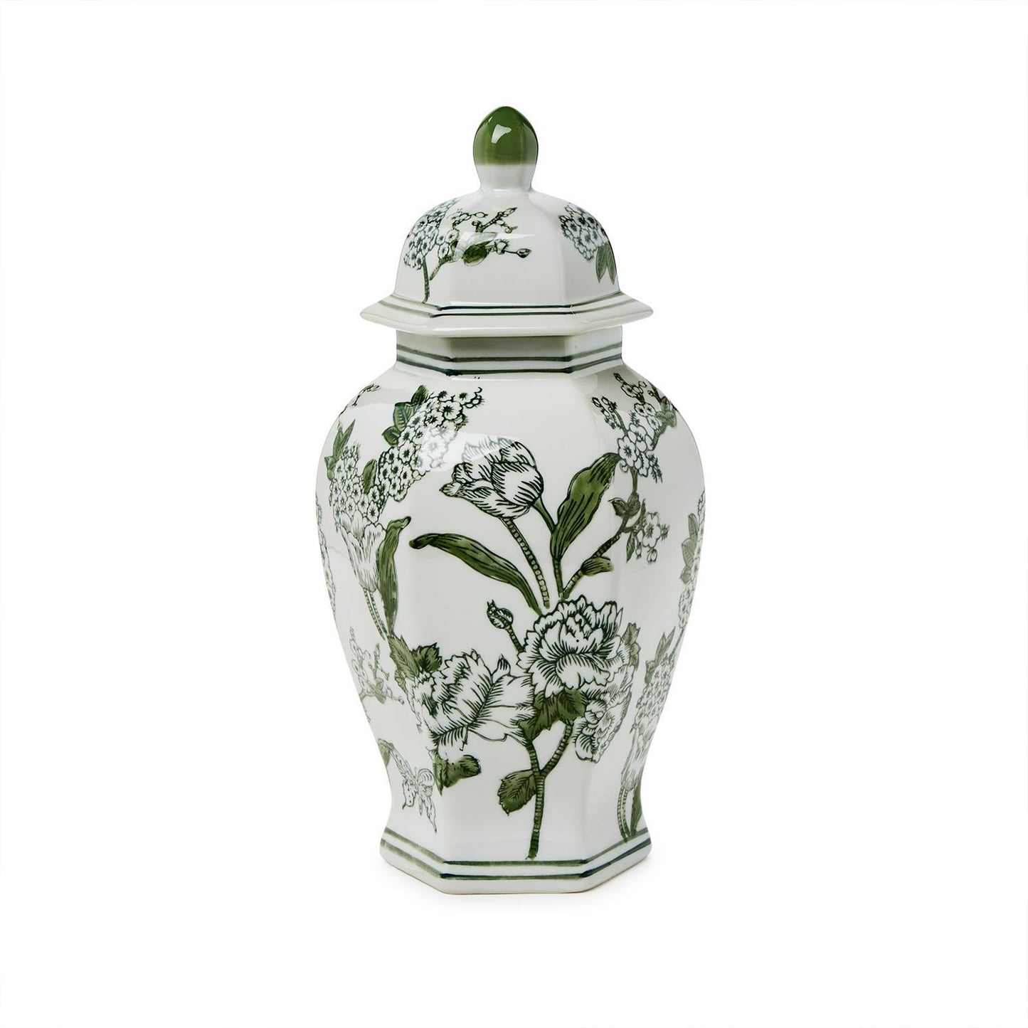 Green Primrose and Lotus 14" Lidded Jar