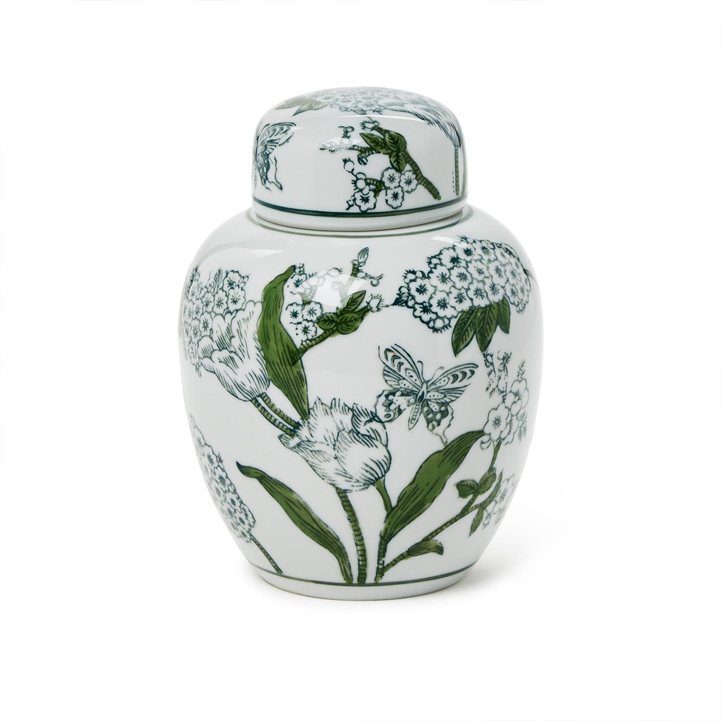 Green Primrose and Lotus 7.5" Lidded Jar