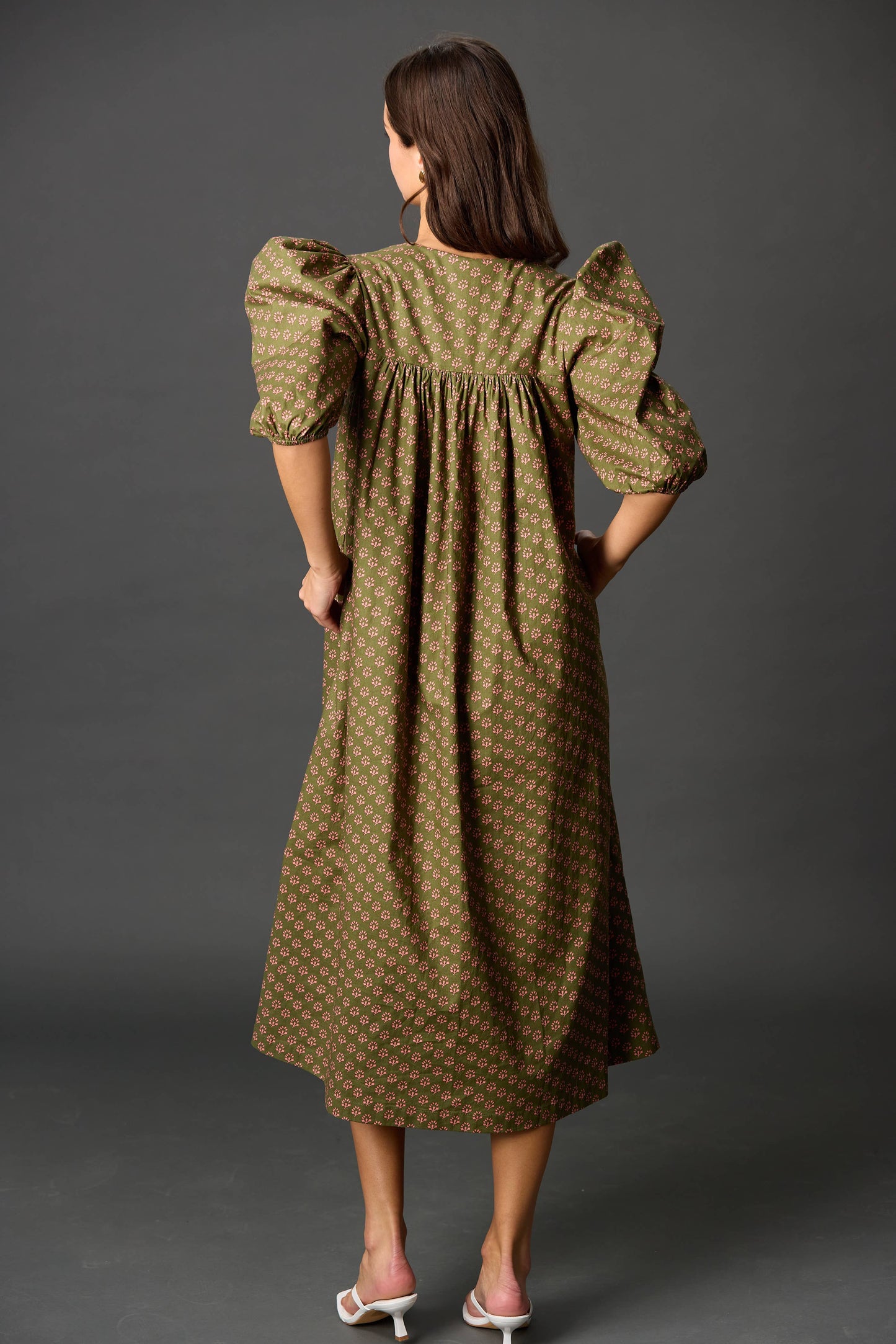 Poplin Puff Sleeve Midi Dress