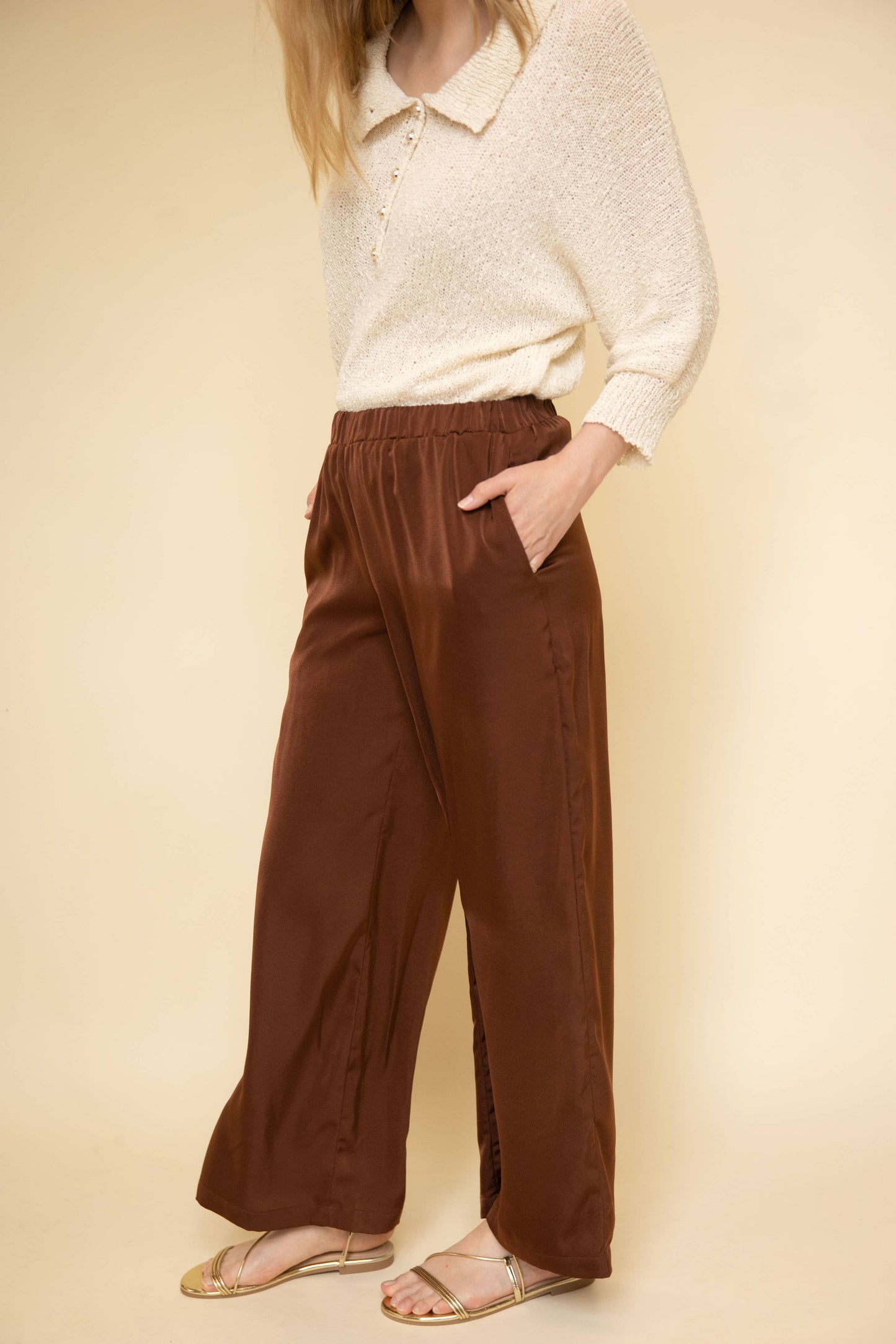 Solid Satin Wide Leg Pants