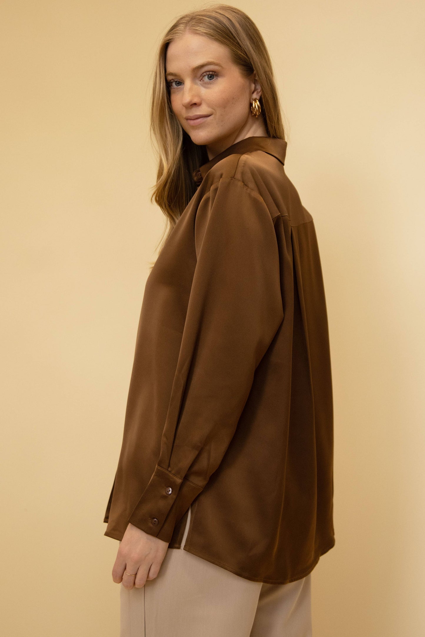 Satin Placket Cover Button Up Shirt