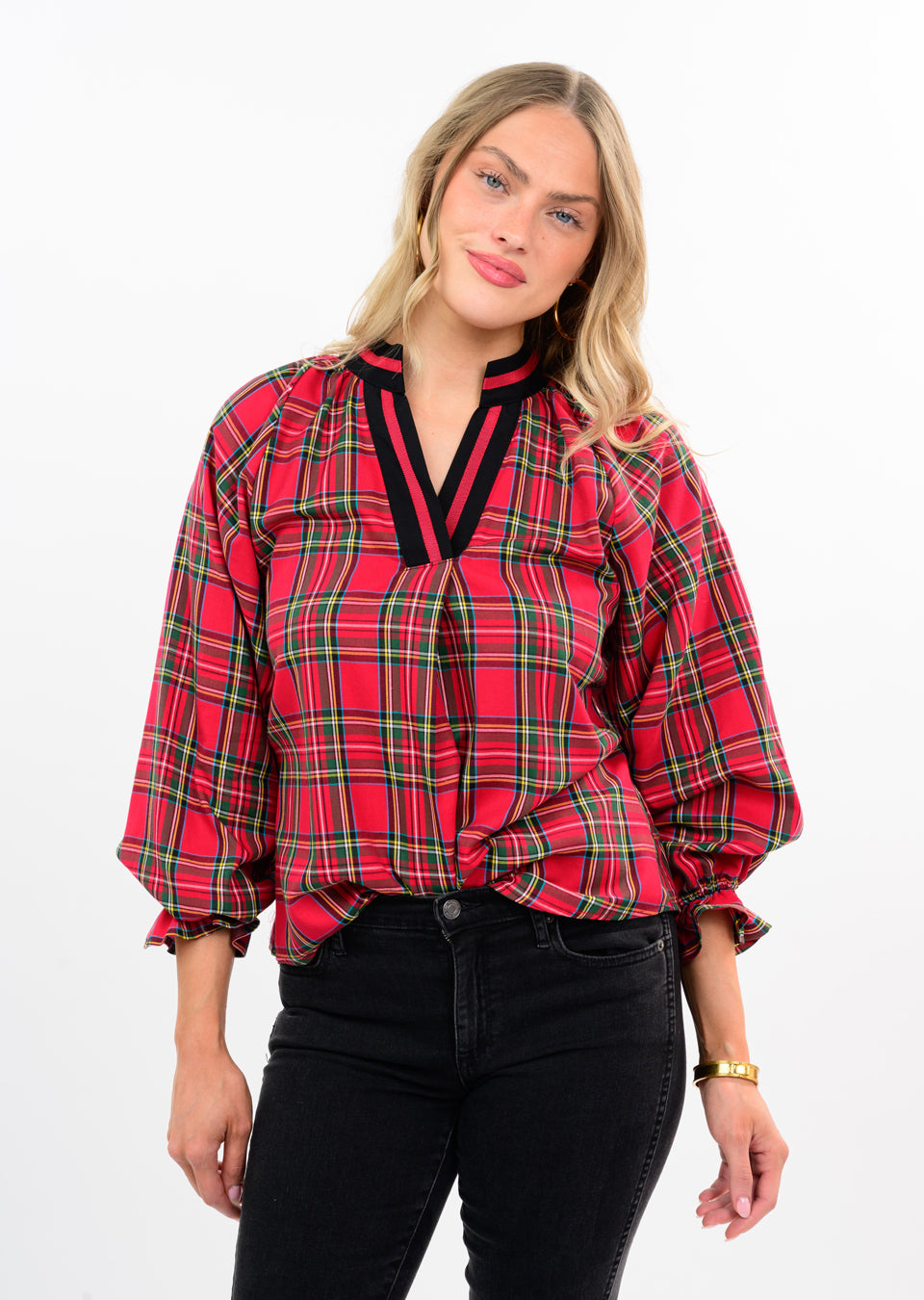 Red Tartan Popover Top