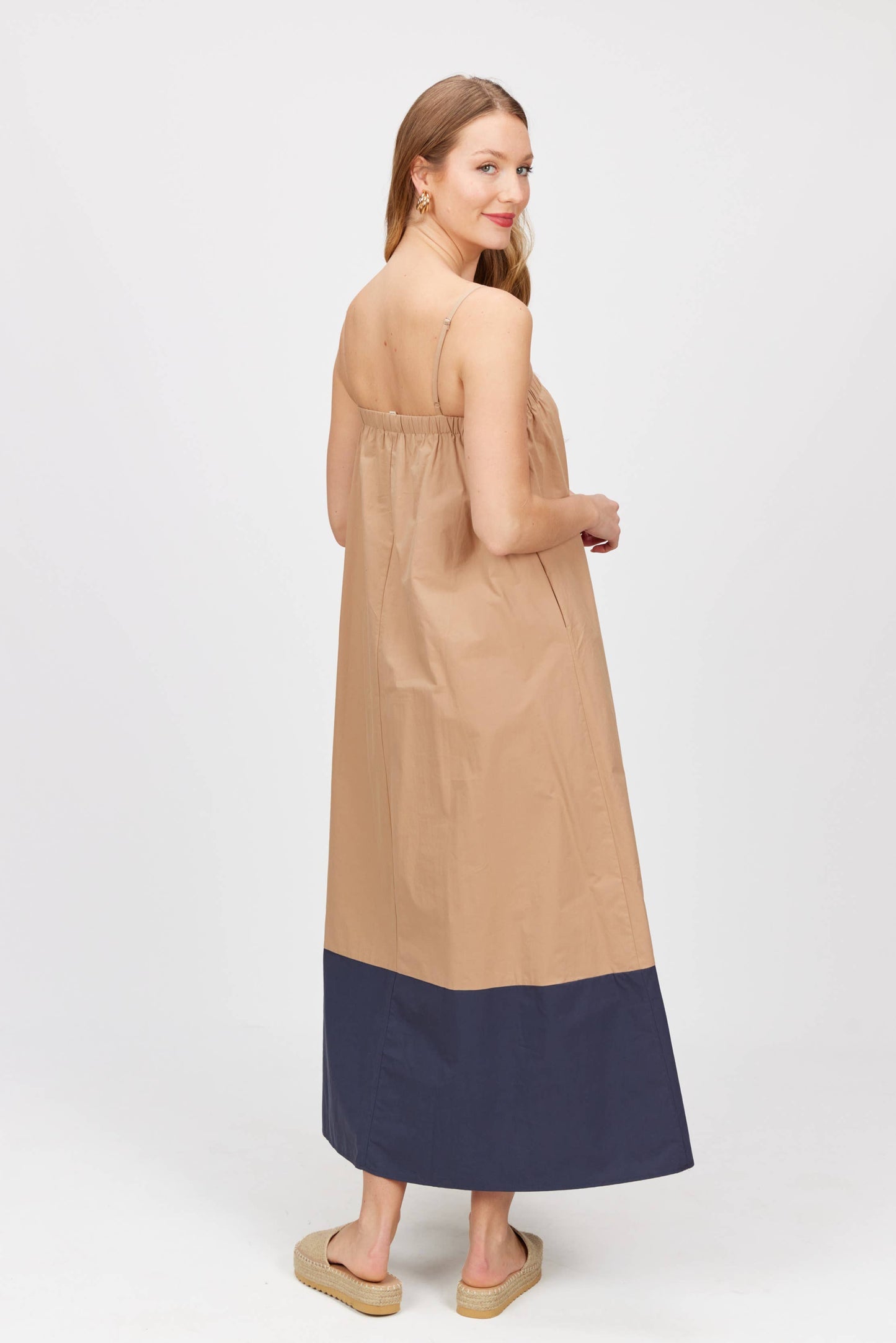 Poplin Colorblock Adjustable Strap Maxi Dress