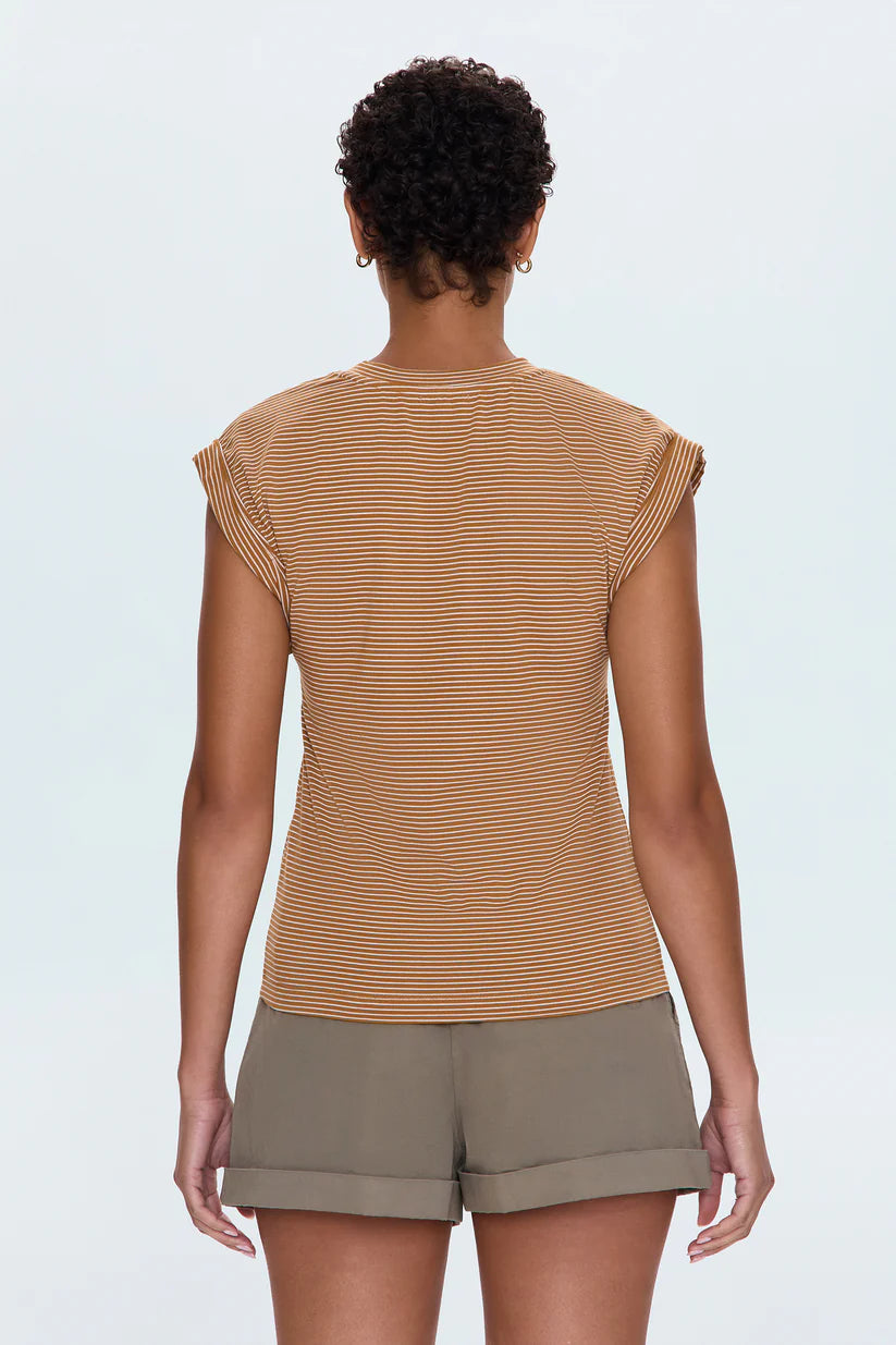 Olivia Twisted Sleeve Tee in Dark Rum Stripe