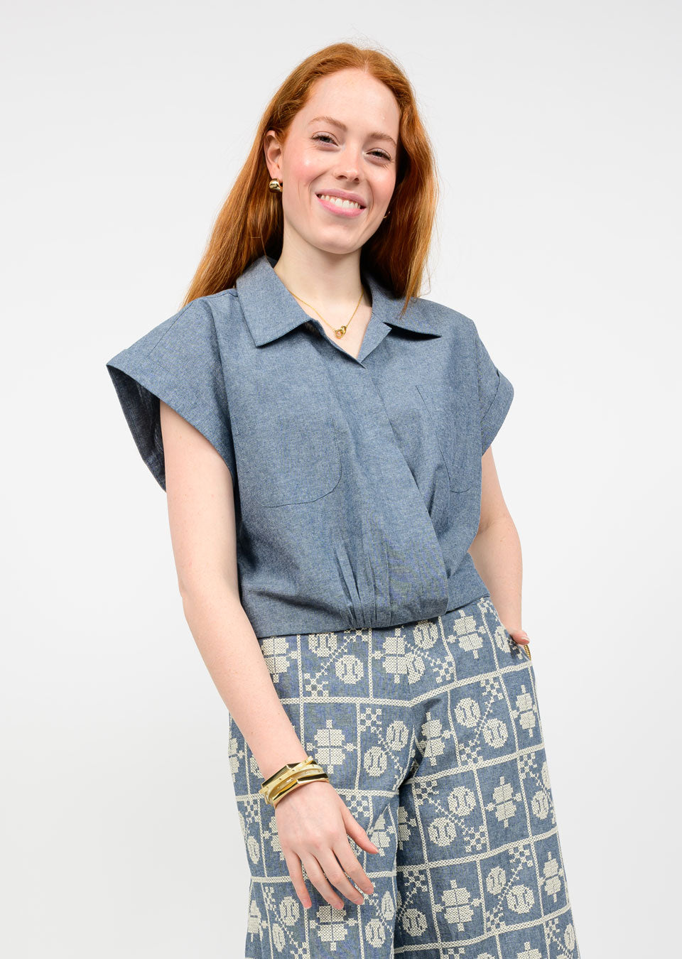 Chambray Wrap Top