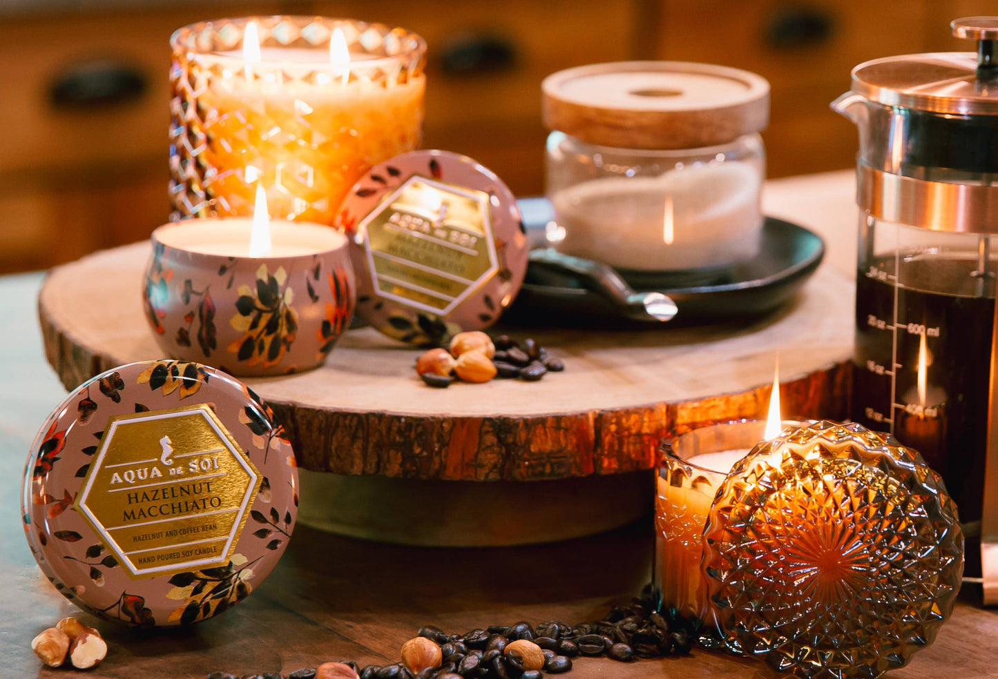 SOi Hazelnut Macchiato Coffee 9oz Aqua De Soy Candle Tin