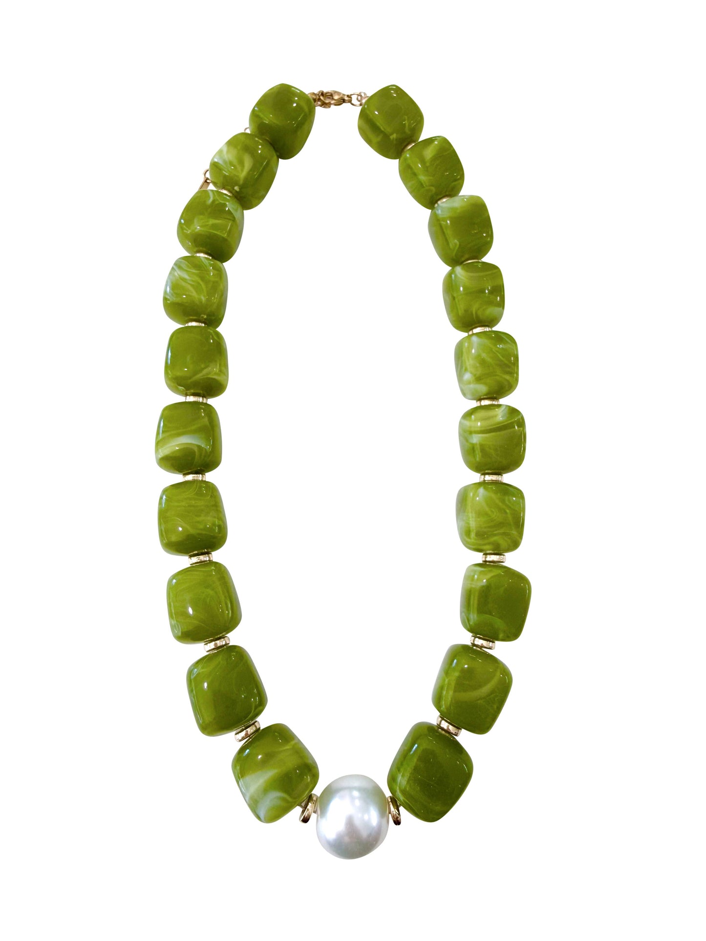 Paula Chunky Beaded Pearl Necklace - Chartreuse