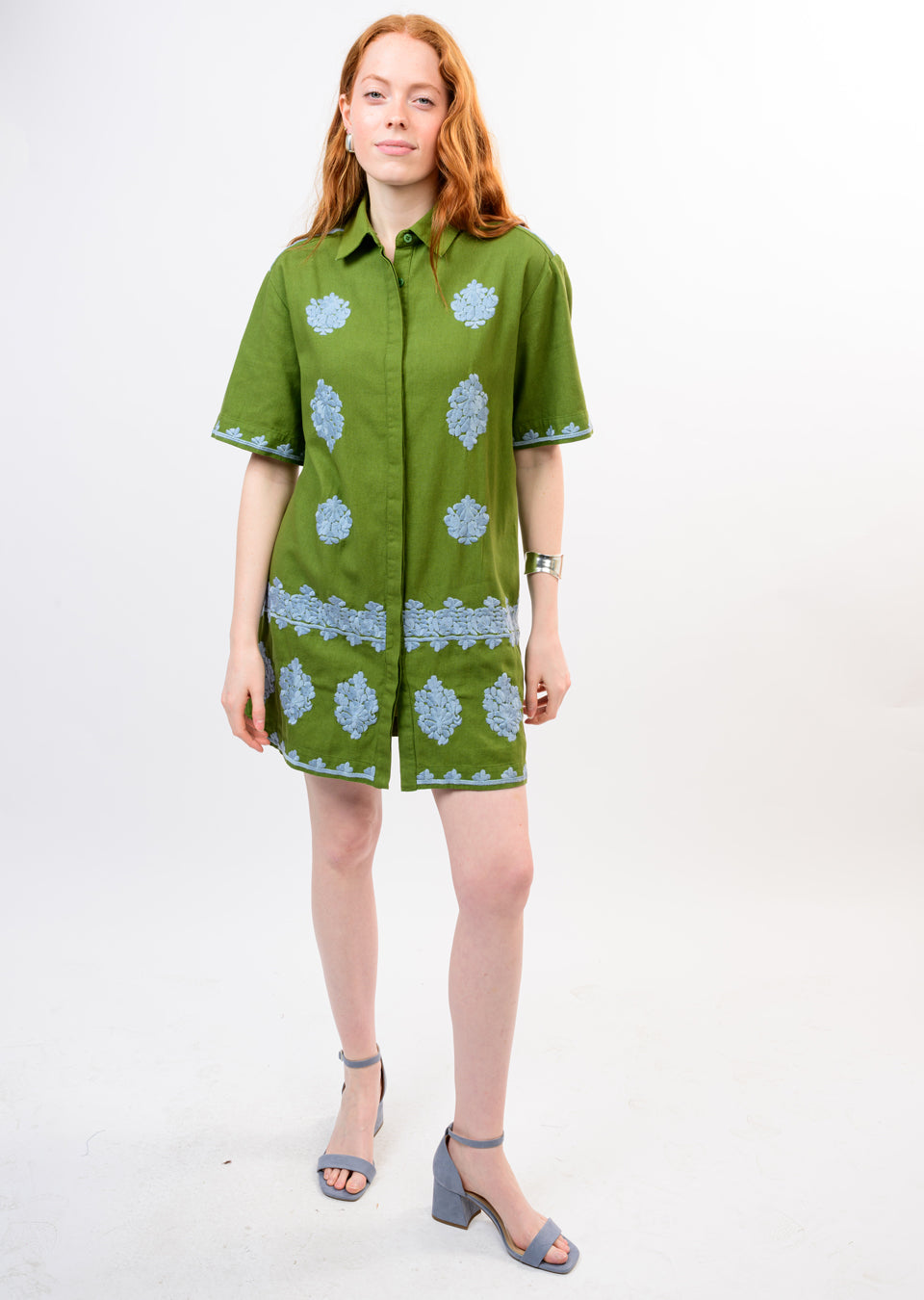 Green Embroidered Shirt Dress