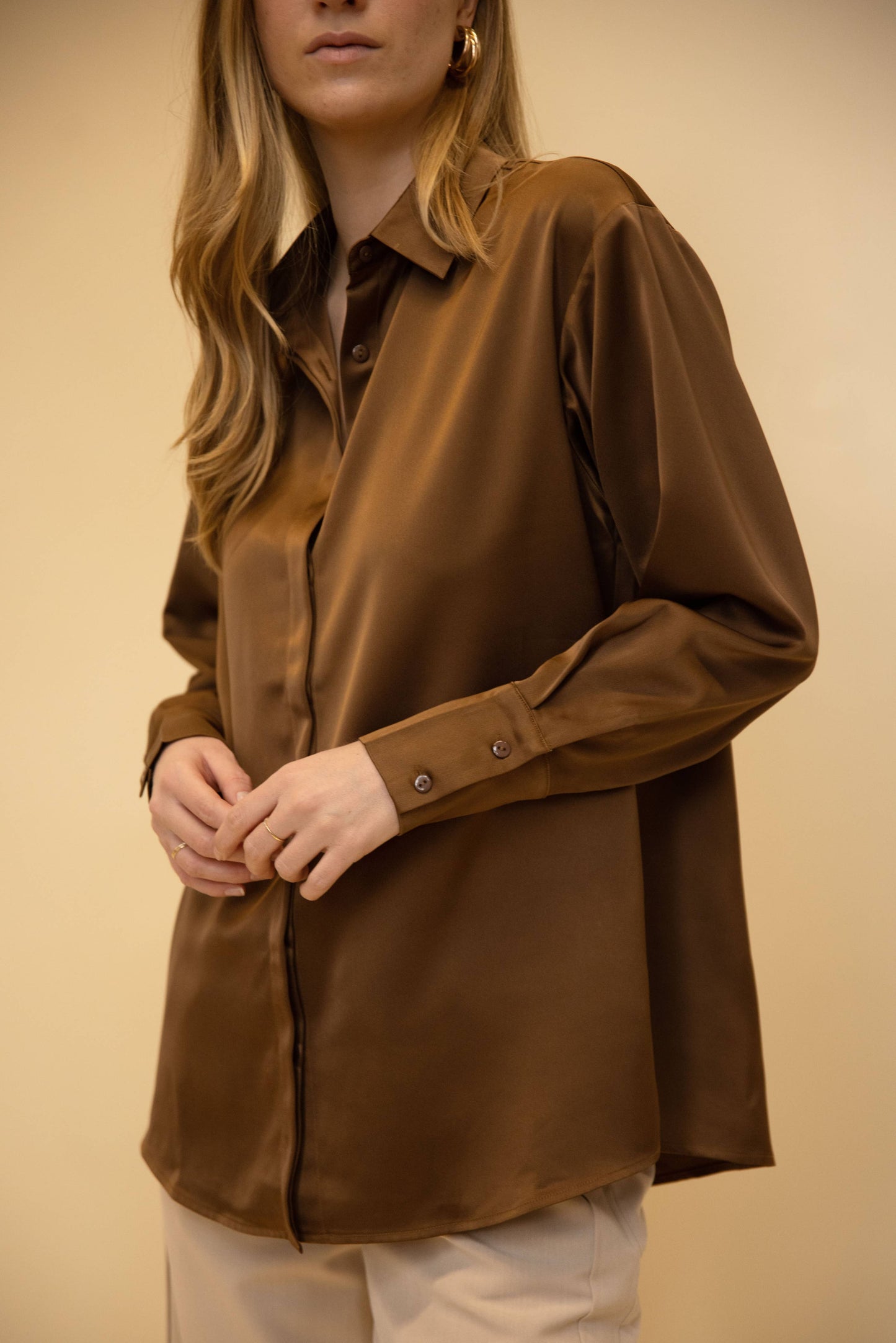 Satin Placket Cover Button Up Shirt